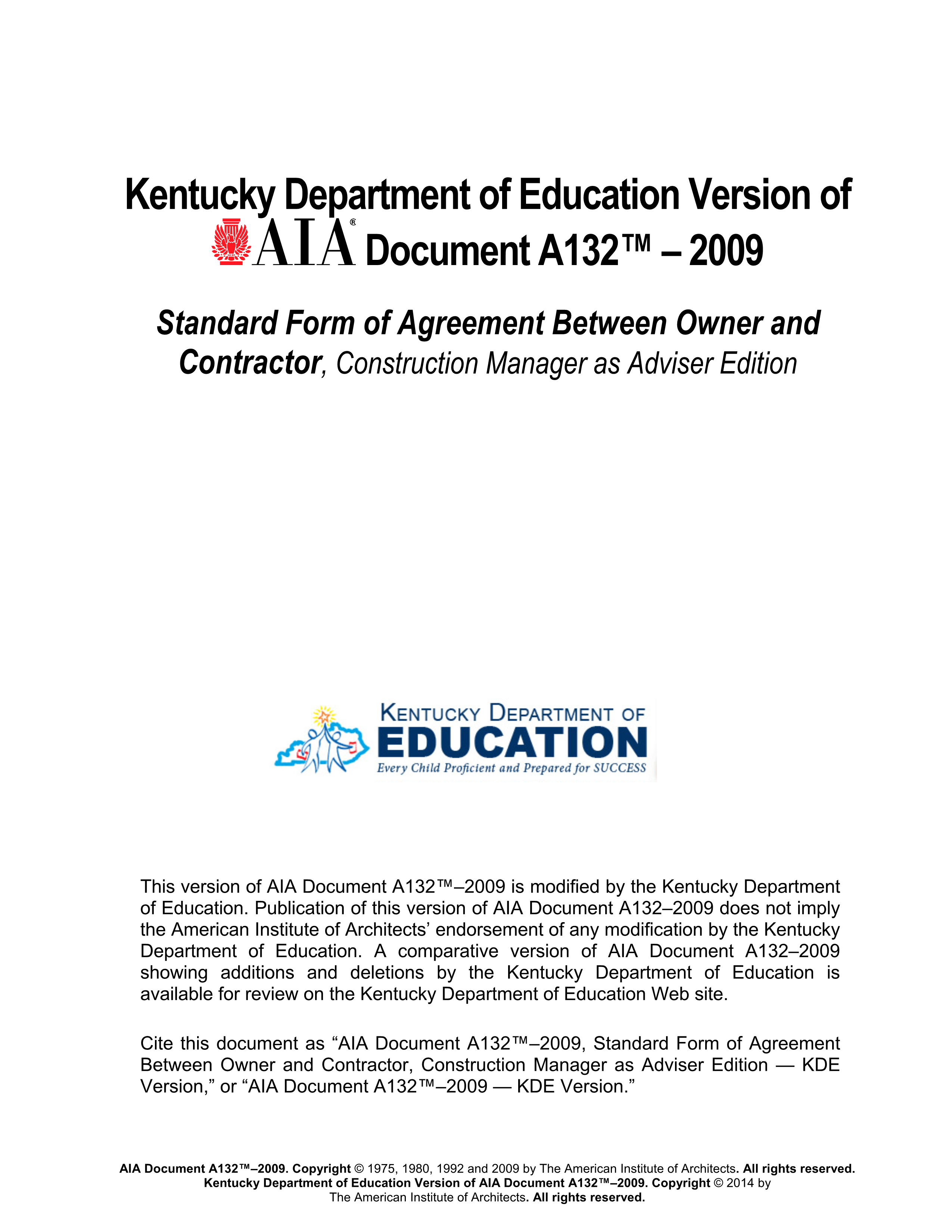 A132- 2009 KDE Kentucky Department of Education Version of AIA